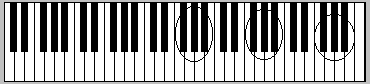 circles around three note groupings in the treble clef